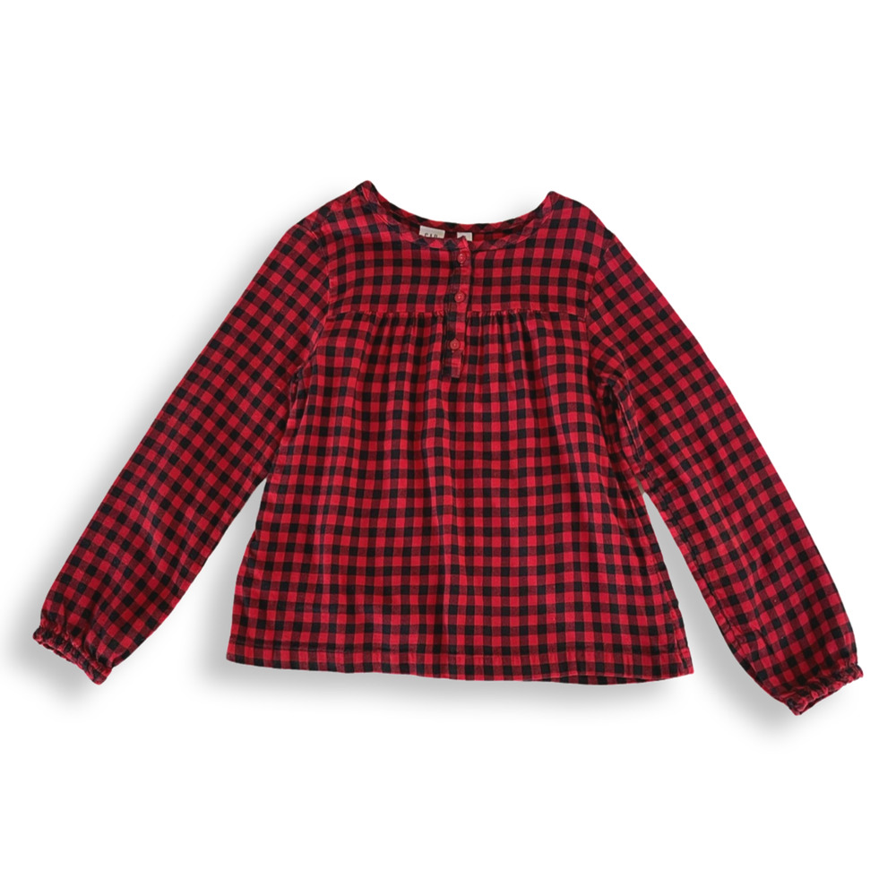 Gap Kids Buffalo Plaid Henley Flannel Blouse - Girls 8